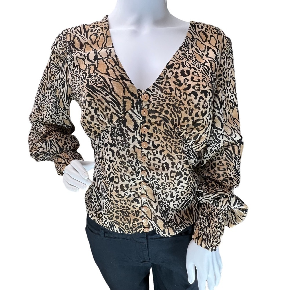 H&M Women’s Leopard Long Sleeve Blouse Size 8 - Picture 2 of 12